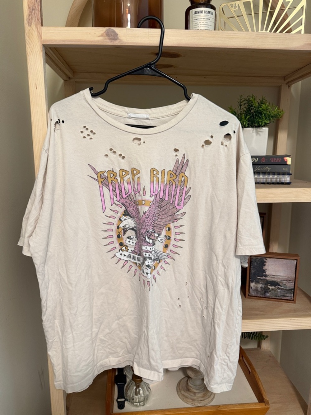 Distressed Graphic Tee with Pink & Gold Eagle